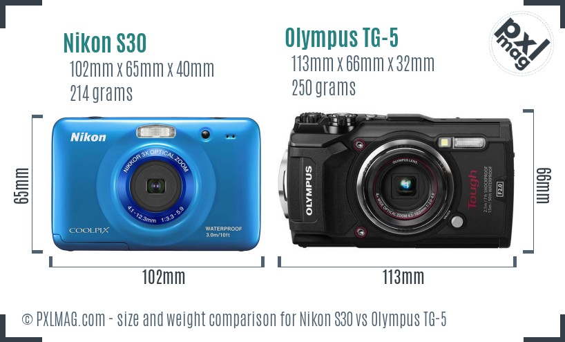 Nikon S30 vs Olympus TG-5 size comparison