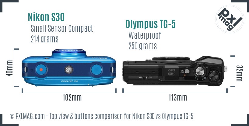Nikon S30 vs Olympus TG-5 top view buttons comparison
