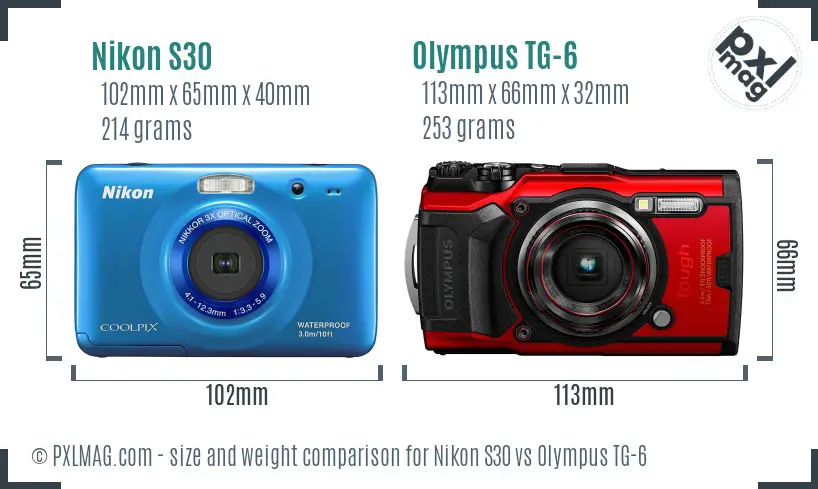 Nikon S30 vs Olympus TG-6 size comparison Nikon S30 vs Olympus TG-6 size comparison