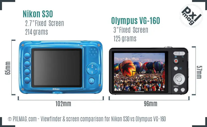 Nikon S30 vs Olympus VG-160 Screen and Viewfinder comparison