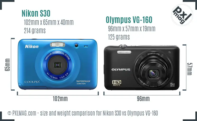 Nikon S30 vs Olympus VG-160 size comparison
