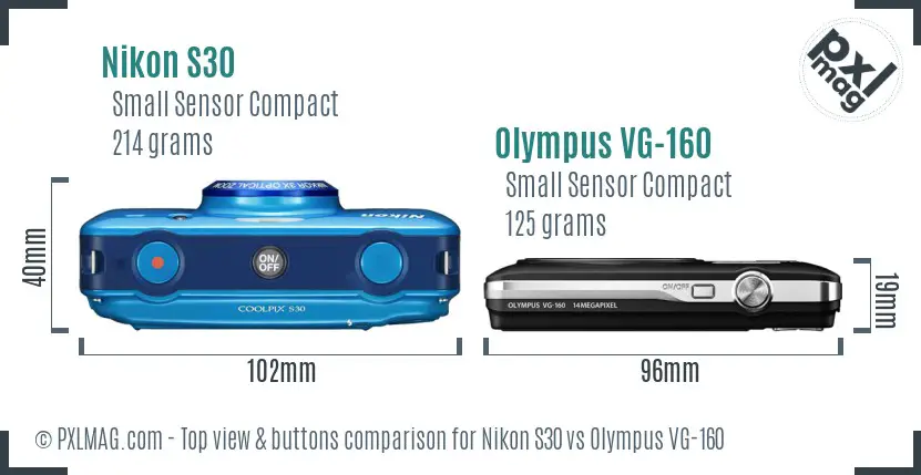 Nikon S30 vs Olympus VG-160 top view buttons comparison