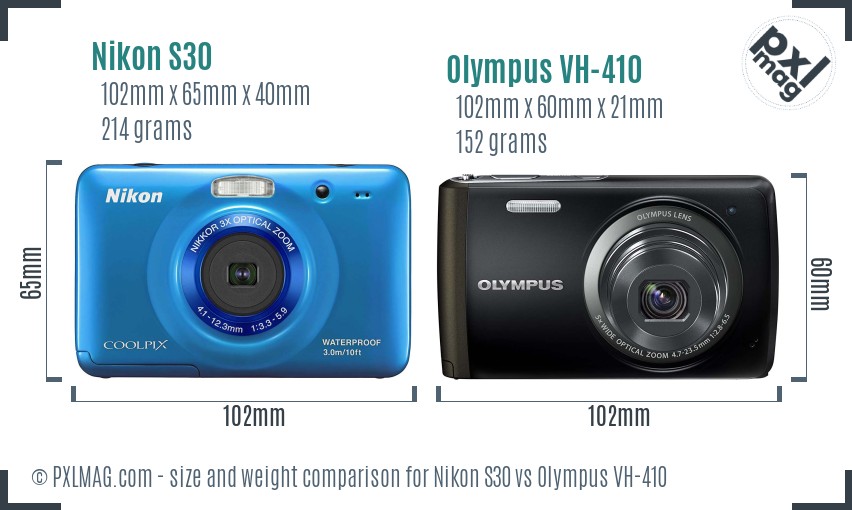 Nikon S30 vs Olympus VH-410 size comparison