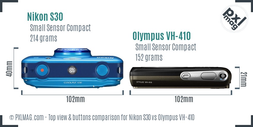 Nikon S30 vs Olympus VH-410 top view buttons comparison