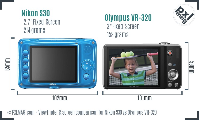 Nikon S30 vs Olympus VR-320 Screen and Viewfinder comparison