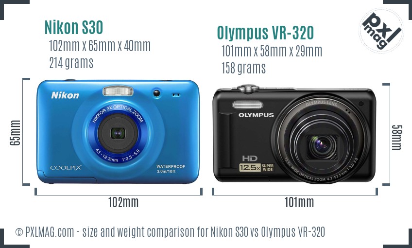 Nikon S30 vs Olympus VR-320 size comparison