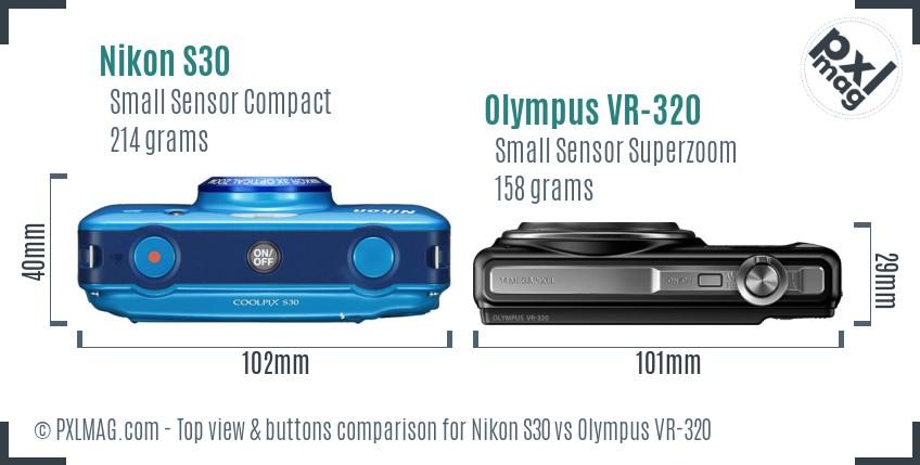 Nikon S30 vs Olympus VR-320 top view buttons comparison
