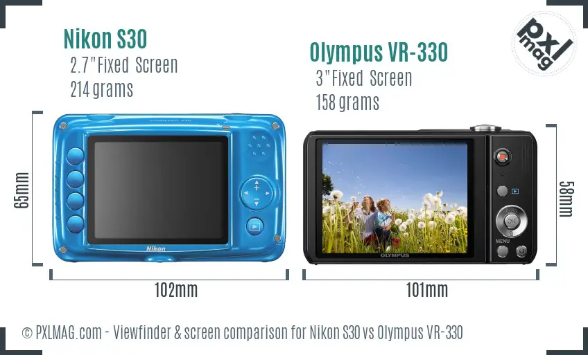 Nikon S30 vs Olympus VR-330 Screen and Viewfinder comparison