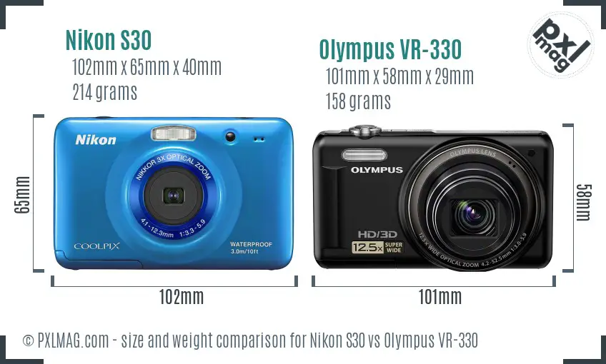 Nikon S30 vs Olympus VR-330 size comparison