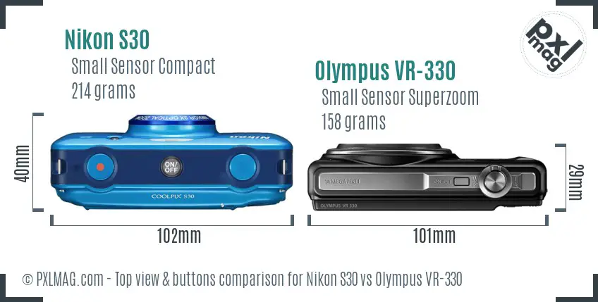 Nikon S30 vs Olympus VR-330 top view buttons comparison