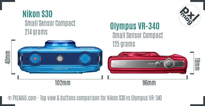 Nikon S30 vs Olympus VR-340 top view buttons comparison Nikon S30 vs Olympus VR-340 top view buttons comparison