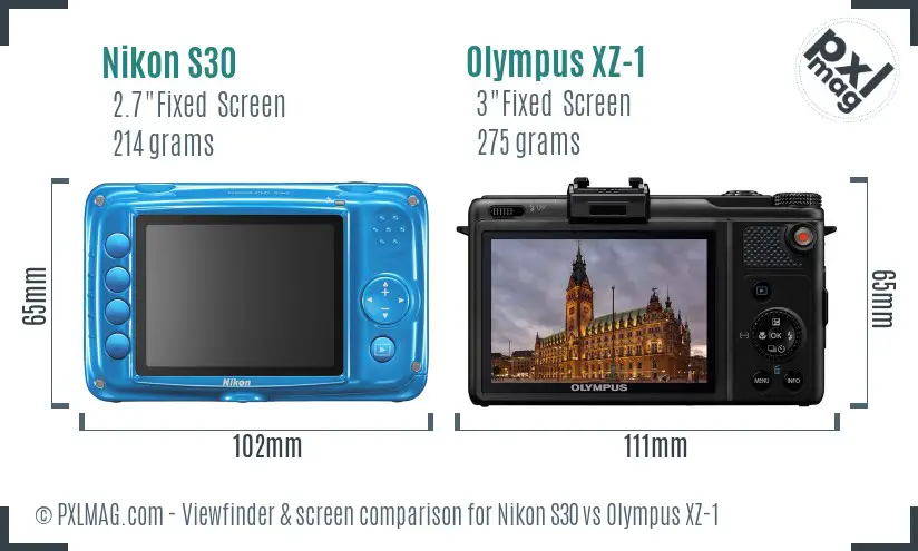 Nikon S30 vs Olympus XZ-1 Screen and Viewfinder comparison