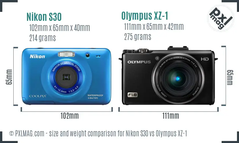 Nikon S30 vs Olympus XZ-1 size comparison