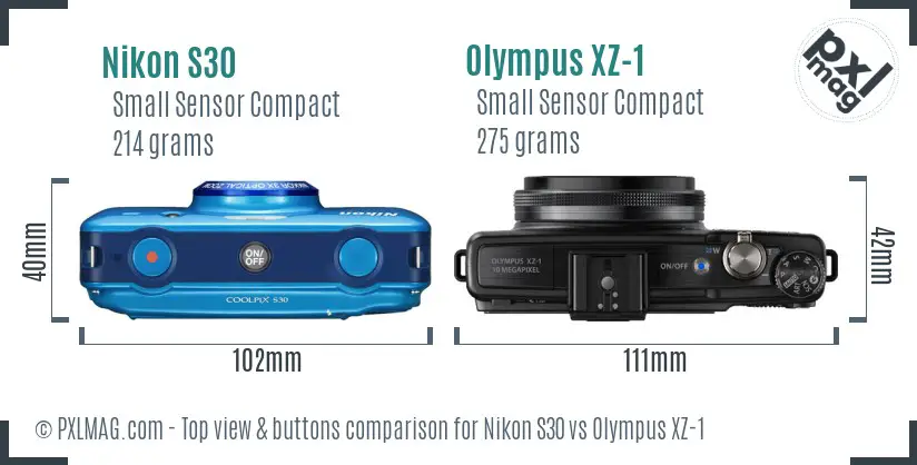 Nikon S30 vs Olympus XZ-1 top view buttons comparison