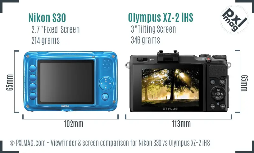 Nikon S30 vs Olympus XZ-2 iHS Screen and Viewfinder comparison