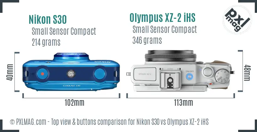 Nikon S30 vs Olympus XZ-2 iHS top view buttons comparison