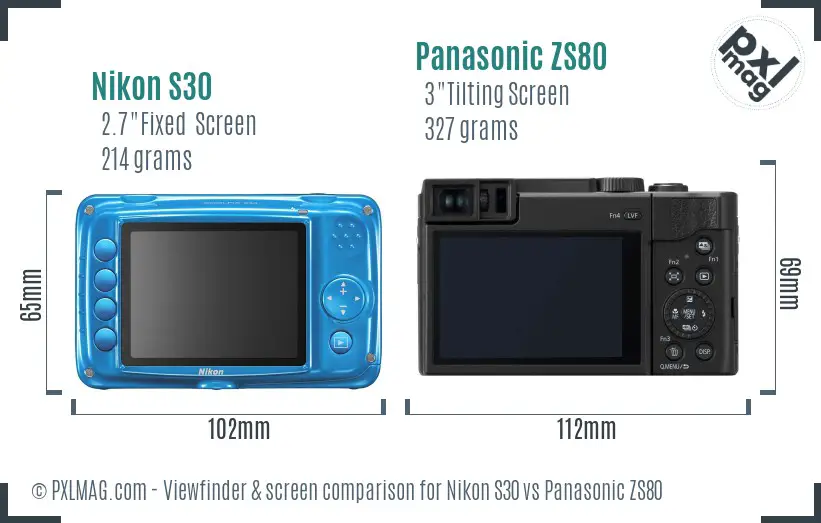 Nikon S30 vs Panasonic ZS80 Screen and Viewfinder comparison