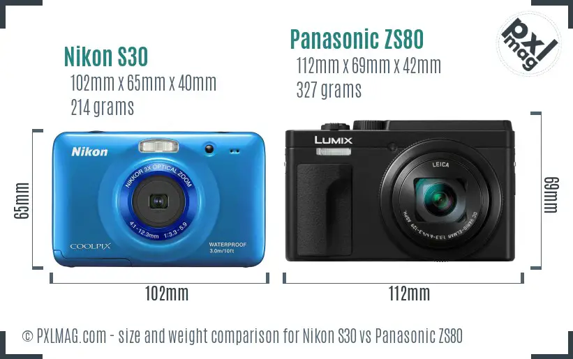 Nikon S30 vs Panasonic ZS80 size comparison