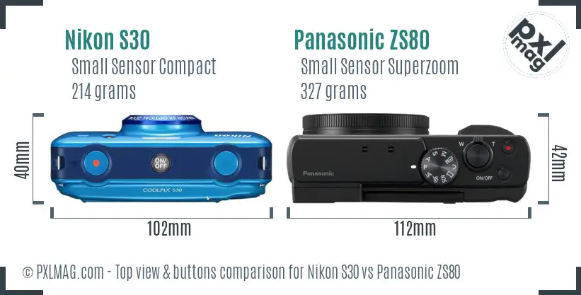 Nikon S30 vs Panasonic ZS80 top view buttons comparison