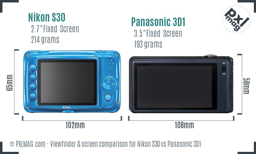 Nikon S30 vs Panasonic 3D1 Screen and Viewfinder comparison