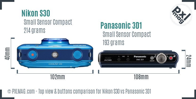 Nikon S30 vs Panasonic 3D1 top view buttons comparison