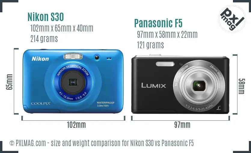 Nikon S30 vs Panasonic F5 size comparison Nikon S30 vs Panasonic F5 size comparison