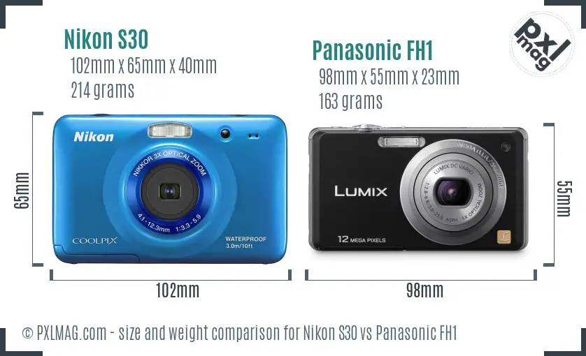 Nikon S30 vs Panasonic FH1 size comparison