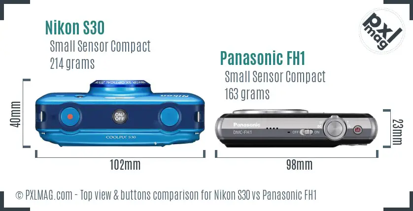 Nikon S30 vs Panasonic FH1 top view buttons comparison