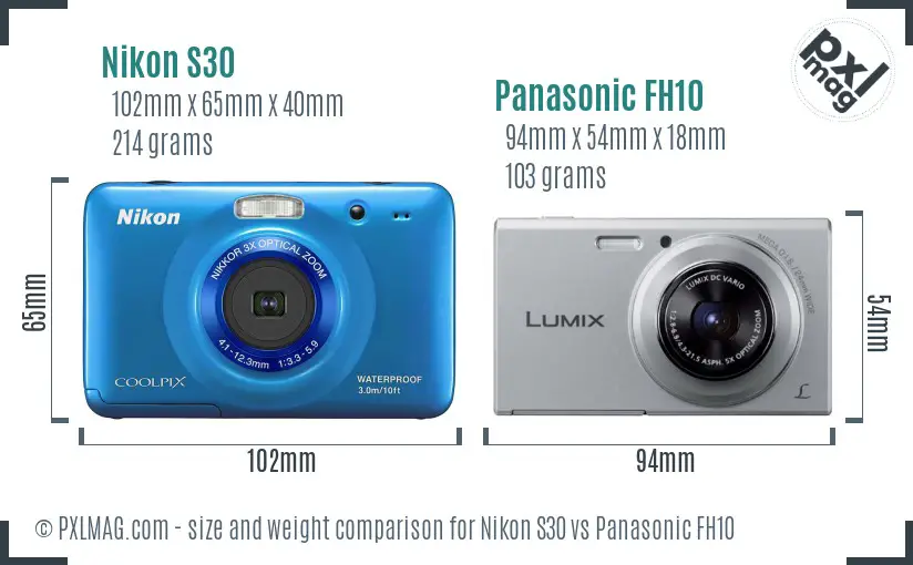 Nikon S30 vs Panasonic FH10 size comparison Nikon S30 vs Panasonic FH10 size comparison