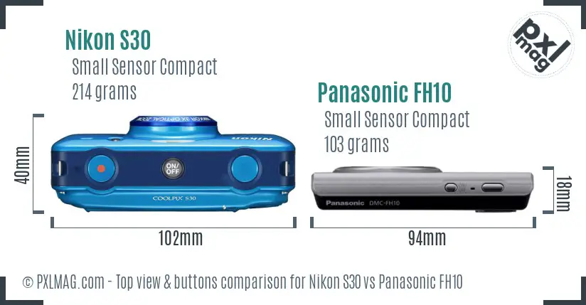 Nikon S30 vs Panasonic FH10 top view buttons comparison Nikon S30 vs Panasonic FH10 top view buttons comparison