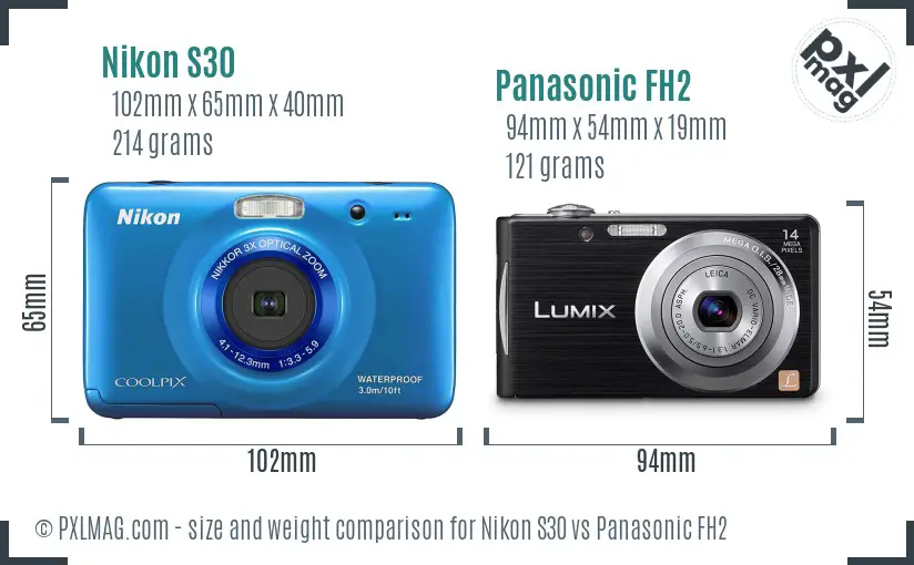 Nikon S30 vs Panasonic FH2 size comparison
