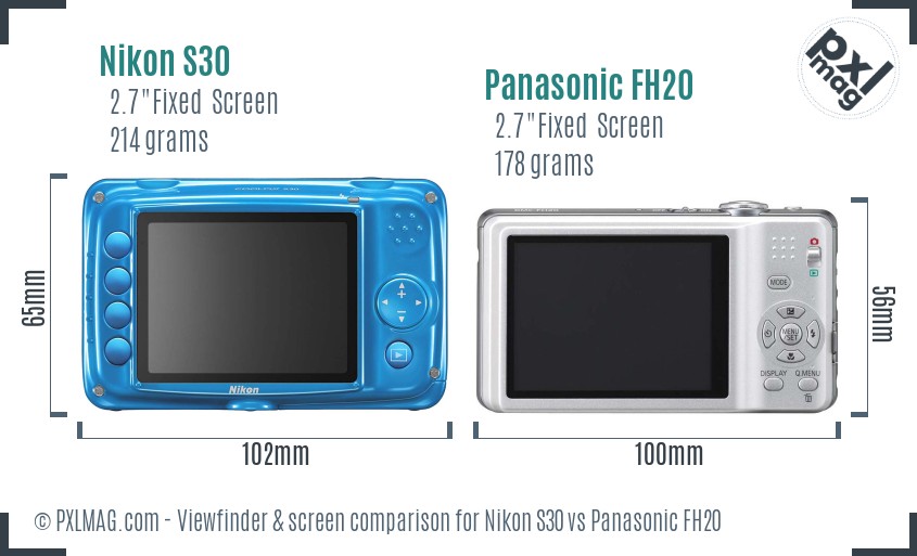 Nikon S30 vs Panasonic FH20 Screen and Viewfinder comparison