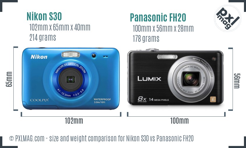 Nikon S30 vs Panasonic FH20 size comparison
