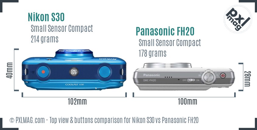 Nikon S30 vs Panasonic FH20 top view buttons comparison