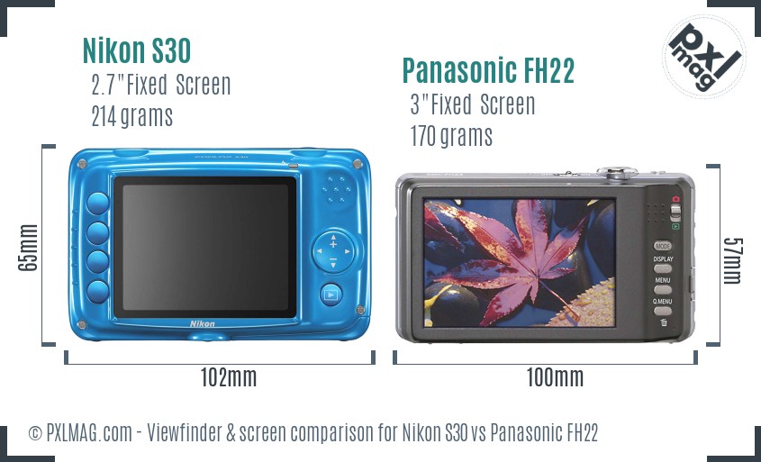 Nikon S30 vs Panasonic FH22 Screen and Viewfinder comparison