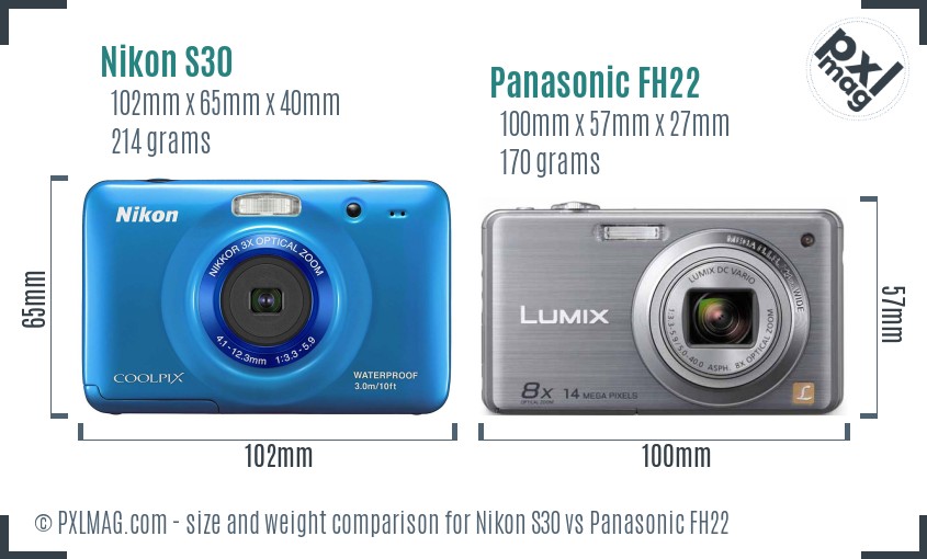 Nikon S30 vs Panasonic FH22 size comparison