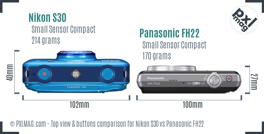 Nikon S30 vs Panasonic FH22 top view buttons comparison