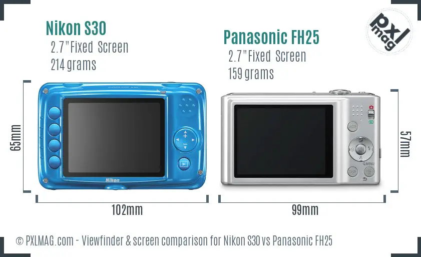 Nikon S30 vs Panasonic FH25 Screen and Viewfinder comparison