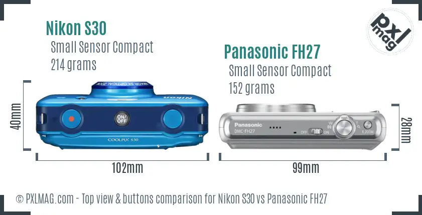 Nikon S30 vs Panasonic FH27 top view buttons comparison Nikon S30 vs Panasonic FH27 top view buttons comparison