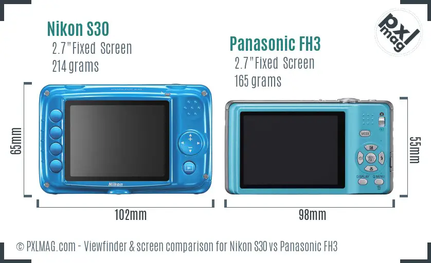 Nikon S30 vs Panasonic FH3 Screen and Viewfinder comparison