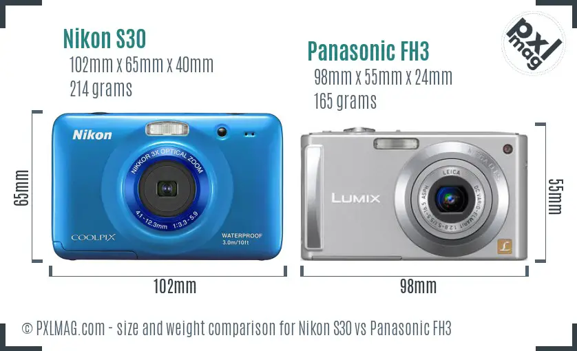 Nikon S30 vs Panasonic FH3 size comparison