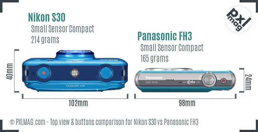 Nikon S30 vs Panasonic FH3 top view buttons comparison