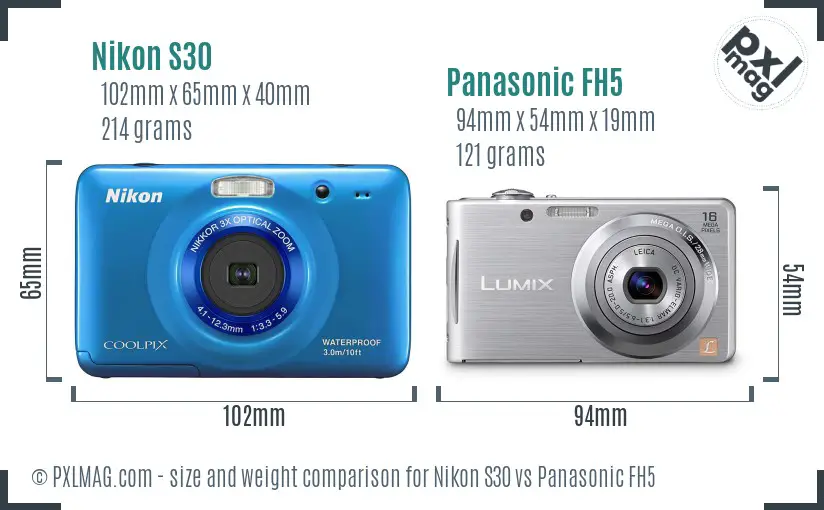 Nikon S30 vs Panasonic FH5 size comparison