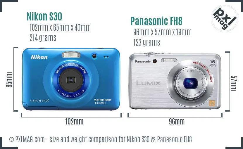 Nikon S30 vs Panasonic FH8 size comparison