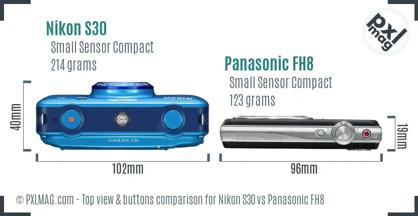 Nikon S30 vs Panasonic FH8 top view buttons comparison