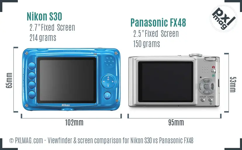 Nikon S30 vs Panasonic FX48 Screen and Viewfinder comparison