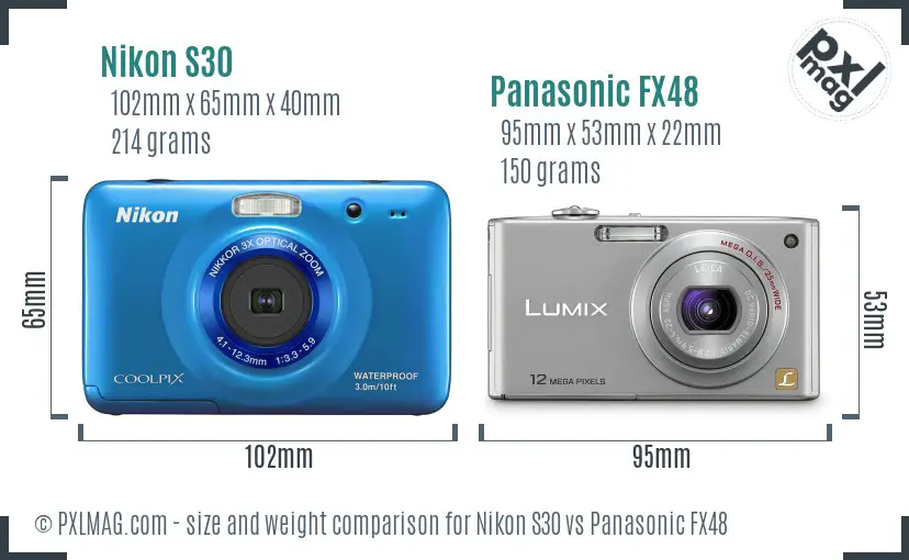 Nikon S30 vs Panasonic FX48 size comparison
