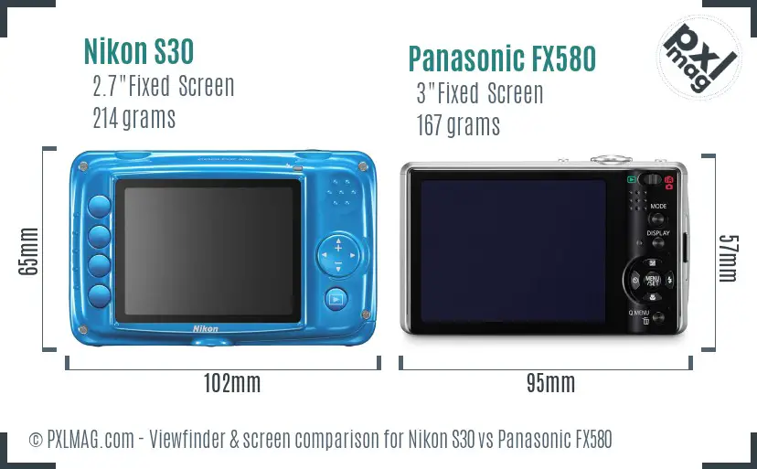 Nikon S30 vs Panasonic FX580 Screen and Viewfinder comparison