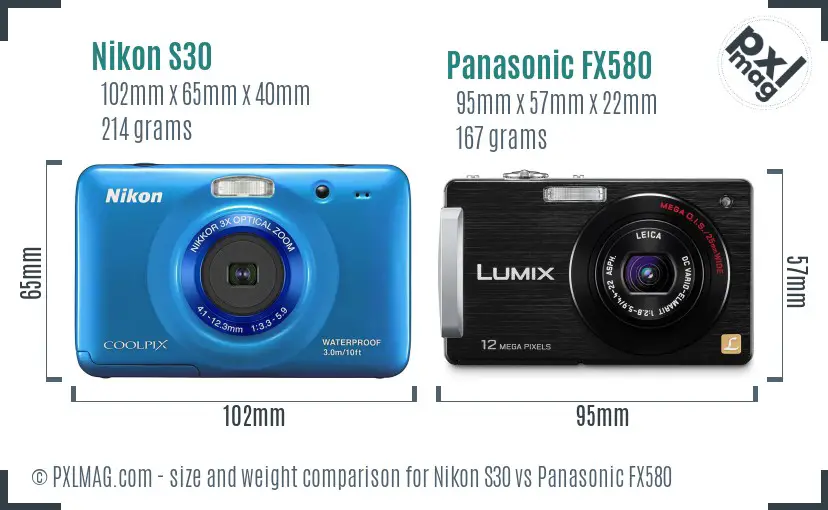 Nikon S30 vs Panasonic FX580 size comparison