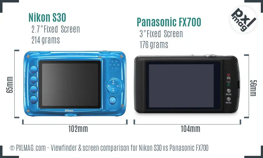 Nikon S30 vs Panasonic FX700 Screen and Viewfinder comparison